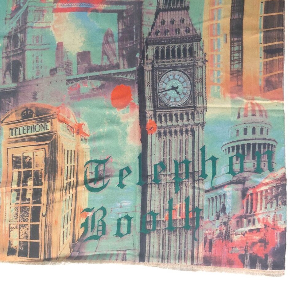Vintage Chanel Multi-Color Green Telegraph Booth Print Blanket Scarf Scarve Wrap - Picture 2 of 8